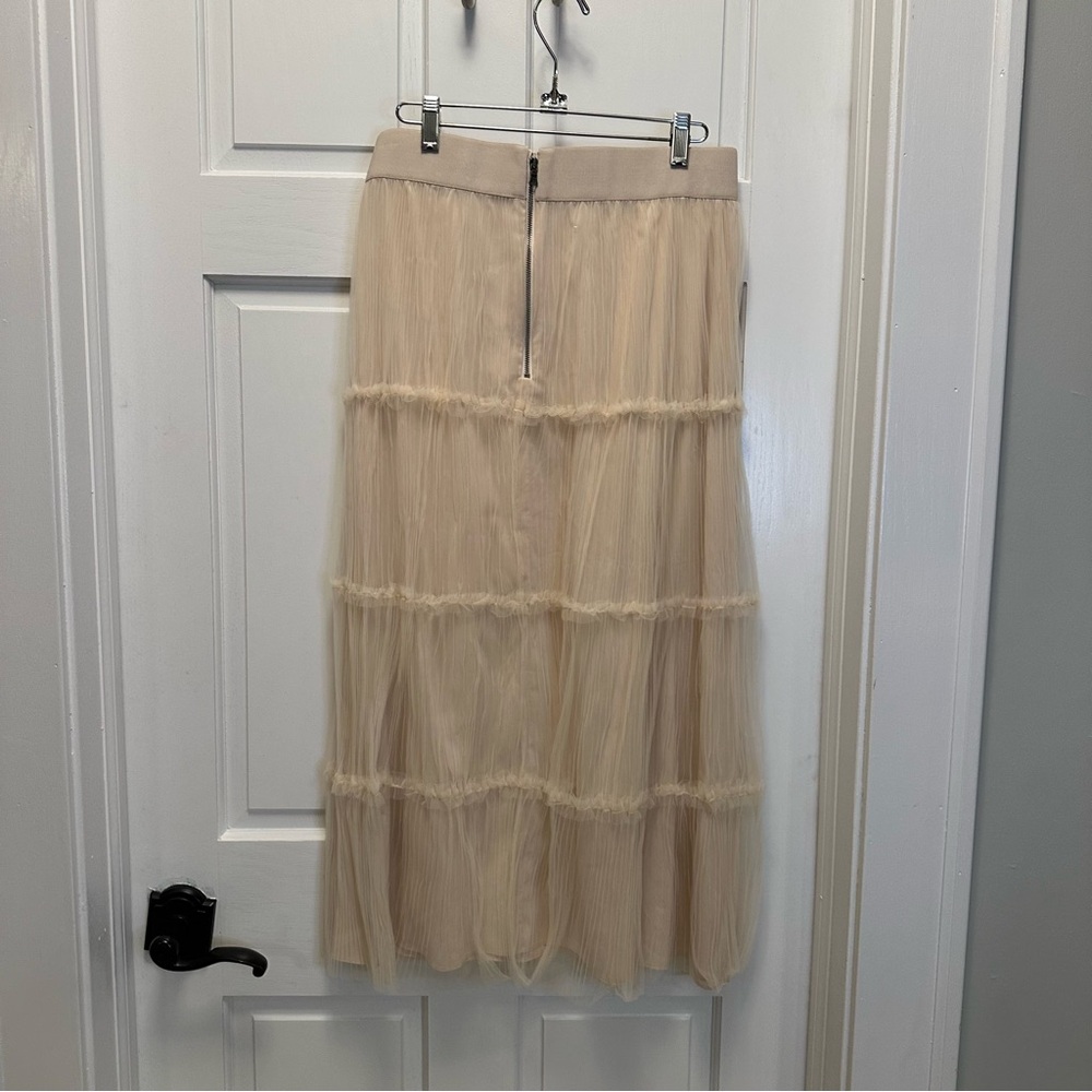Alice +‎ Olivia Tiered Tulle Midi Skirt Champagne Beige Pleated Mesh CC104086306 - Picture 9 of 10